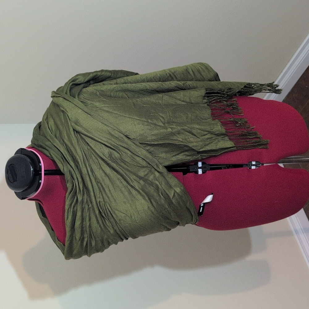 Pashmina| Olive Green Fringe Shawl - Picture 2 of 10